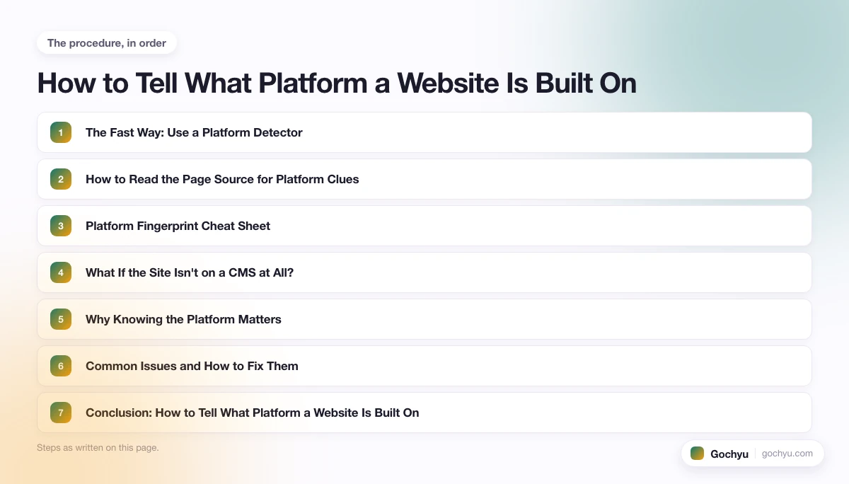 The numbered steps for How to Tell What Platform a Website Is Built On, in the order this page gives them.