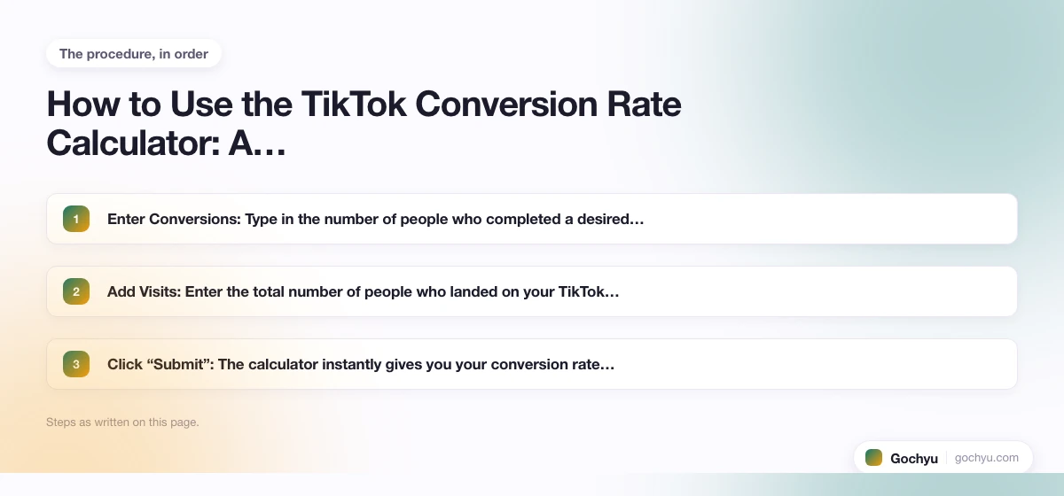 The numbered steps for TikTok Conversion Rate Calculator, in the order this page gives them.