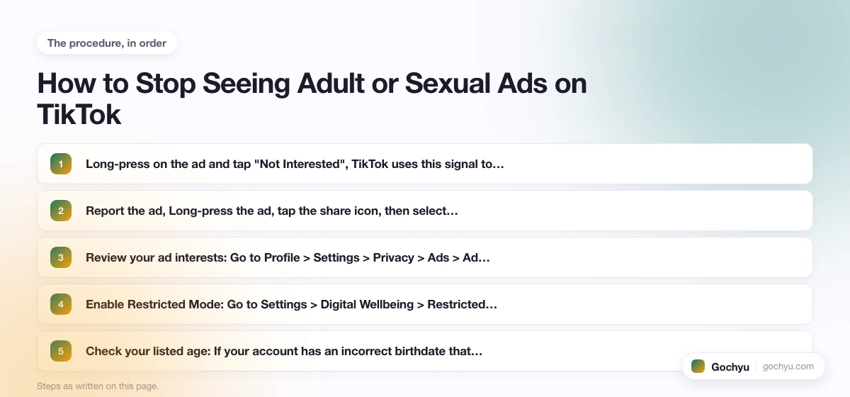 The numbered steps for TikTok Porn Ads - Yes or No, in the order this page gives them.