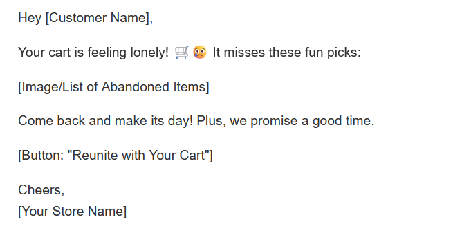 Shopify Abandoned Cart Email Templates - Playful Example