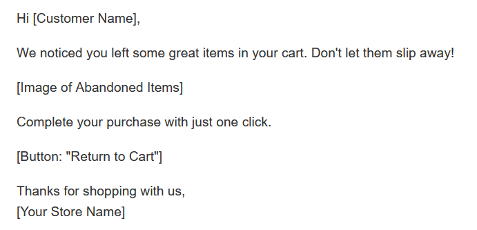 Shopify Abandoned Cart Email Templates - Simpel and Direct Example
